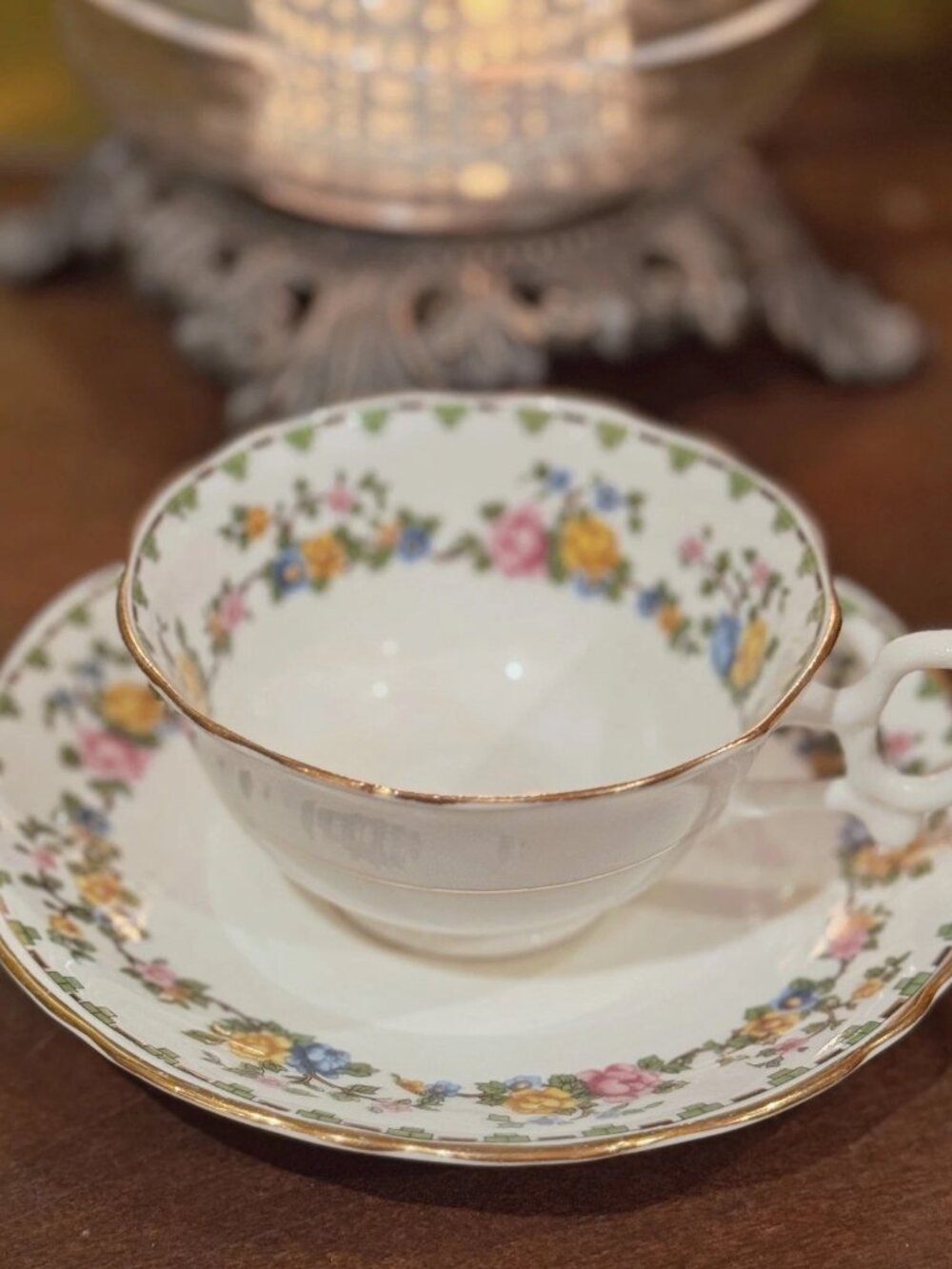 Vintage Court China Tiny Floral Teacup Saucer Imperfection